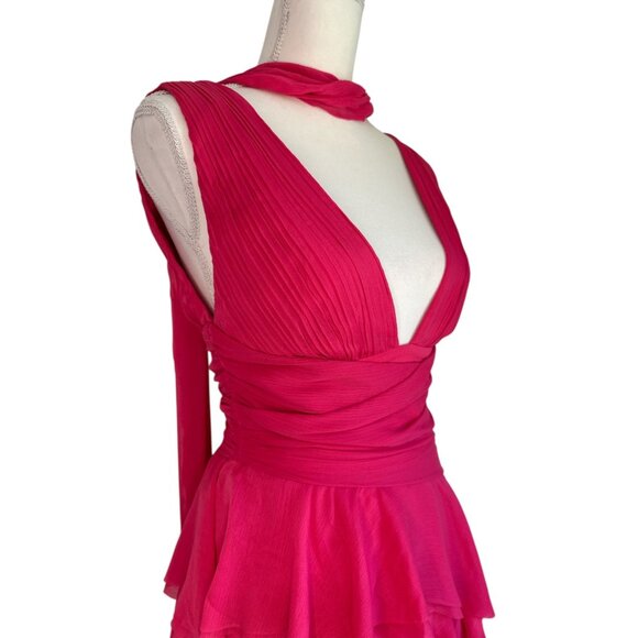 Alice + Olivia Holly Ruffle Maxi Dress With Scarf in Raspberry 2 New Womens Gown - Picture 8 of 16